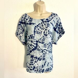 Bellambra 100%‎ Linen Top Short Sleeve Blue Tie Dye Womens Large Boho Coastal